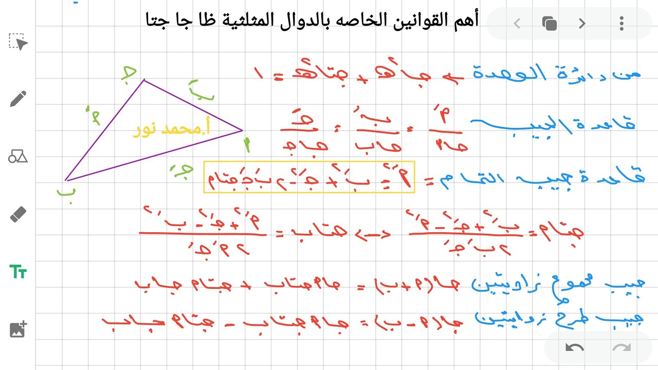 ملخص لأهم قوانين الدوال المثلثية جا جتا ظا - YouTube