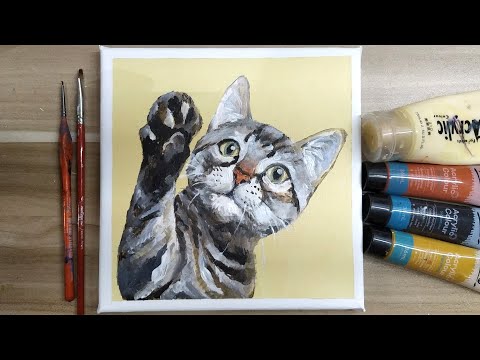 Acrylic painting  How to paint a cat Easy painting Tutorial 170