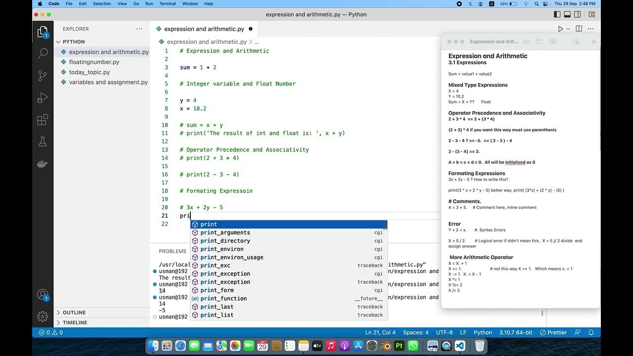Expression and arithmetic operation in python 