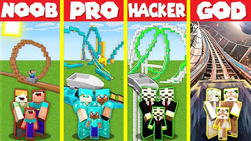 Minecraft Battle: ROLLERCOASTER HOUSE BUILD CHALLENGE - NOOB vs PRO vs HACKER vs GOD / Animation
