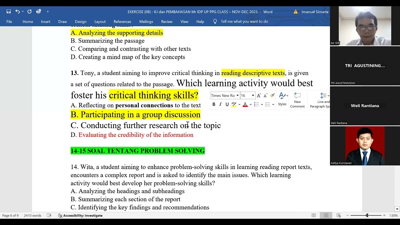 SOAL UP PPG GURU BAHASA INGGRI - PCK SJT - KELAS BIMBEL MR IDP