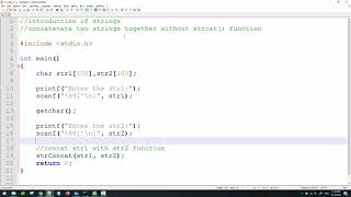 Strings concatenate function without strcat in C Programming Tutorial for Beginners