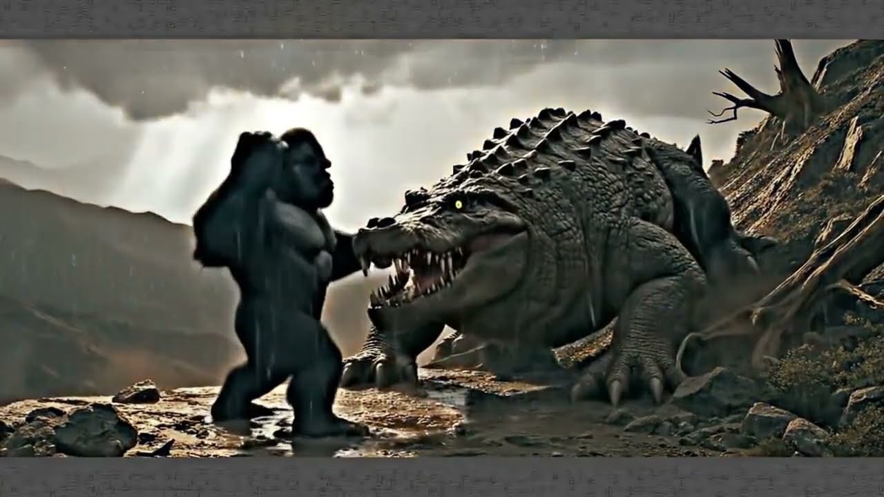 The battle between T-rex, King Kong, and the crocodile in Vietnam.