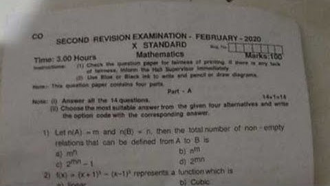 10th maths second revision exam question paper 2020