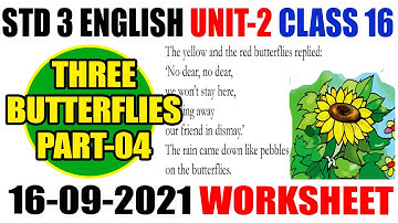 STD 03 English Class 3 Unit 2 three butterflies  Worksheet Part 04 Class 16 2021 September 16