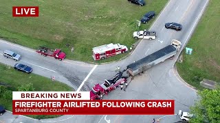 Firefighter Airlifted Following Crash