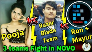 Pooja vs Razer Blade Team vs Ron Gaming + Mayur 🔥 3 YouTubers  team Fight in NOVO 🔥| PUBG Emulator