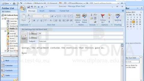 Navigate to the Drafts folder, find the email with subject Exercises and delete the attached...