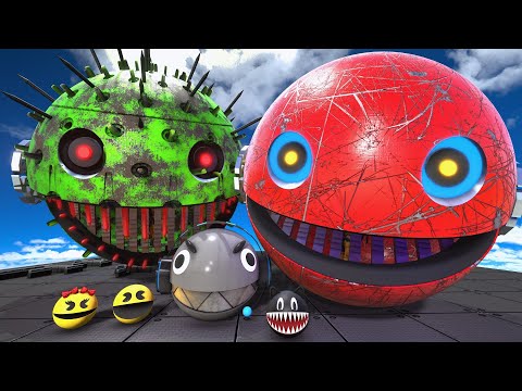 OMICRON & SPIKY MONSTER & CARTOON CAT VS ROBOT PACMAN / BEST ADVENTURE !!