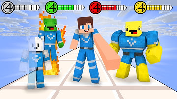 JJ vs  Mikey vs Bananakid vs Carrie FANTASTIC FOUR RUSH - Maizen Minecraft Animation