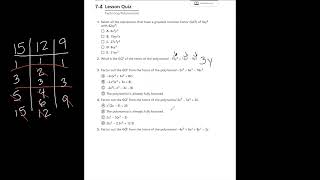 Algebra 1: 7-4 Factoring Polynomials Quiz