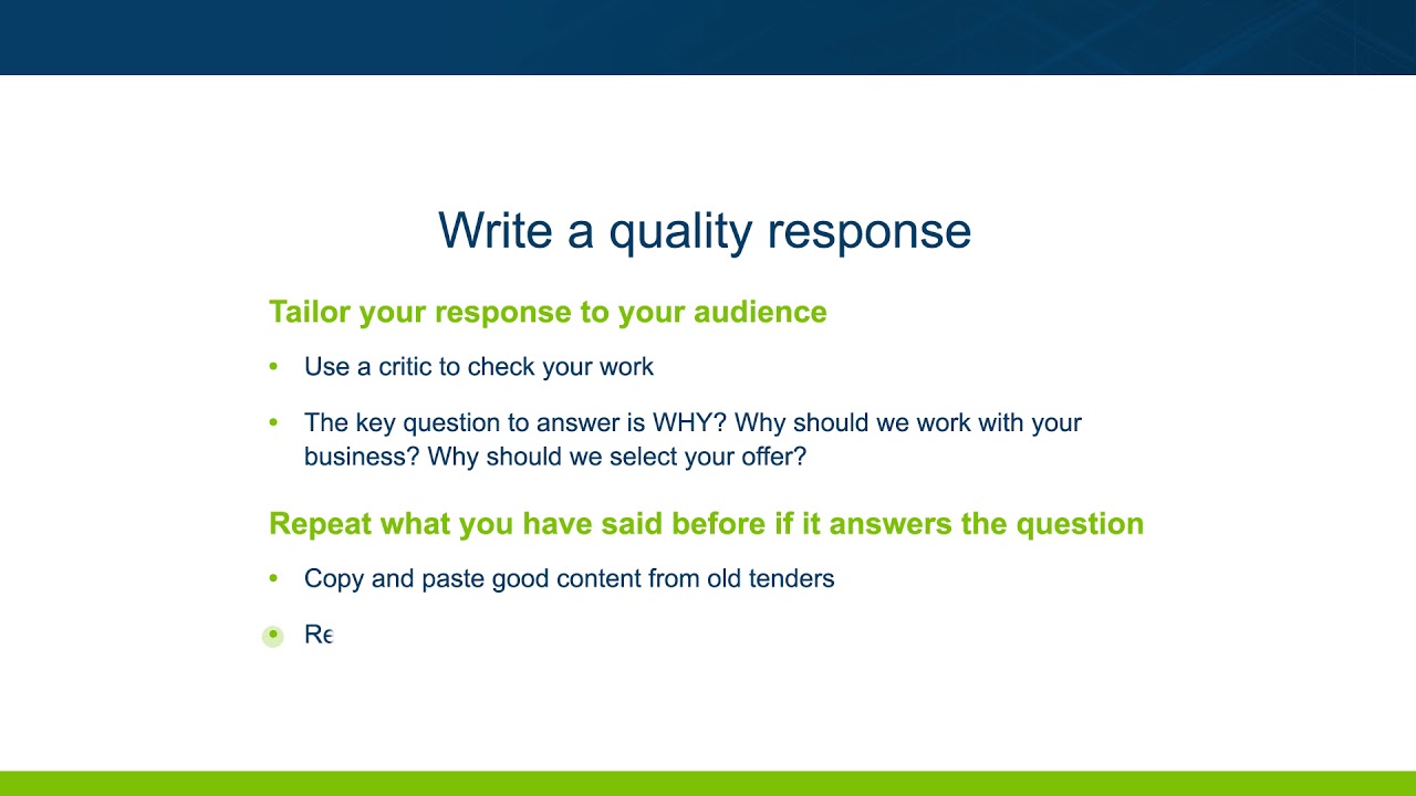 How to write a tender  Tip 18 - Write a quality response