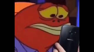 SpongeBob fish looking disappointed at his phone (full version)