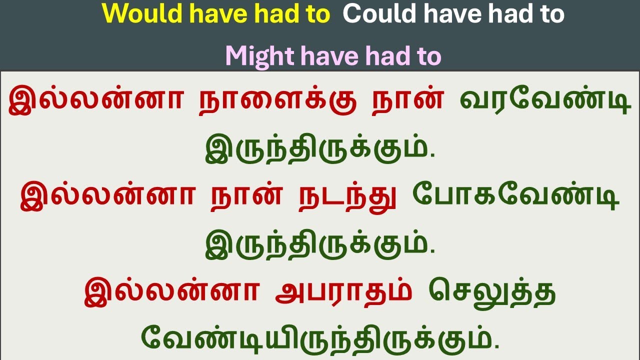Would have had to | Could have had to | Might have had to | Spoken English in Tamil
