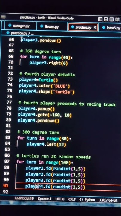 Create racing game using turtle in python | VS code #shorts #python ...