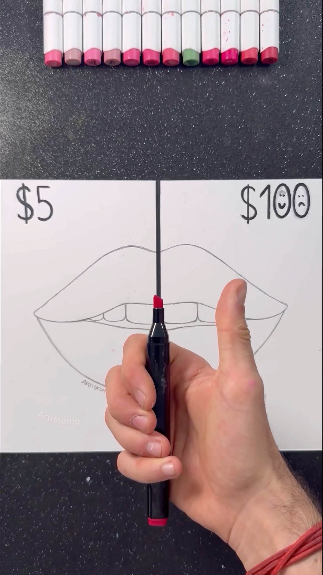 Drawing Lips with $5 vs $100! ✍️✨? || What’s your Favorite Side?! ? #artsupplies
