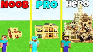 Minecraft Battle: NOOB vs PRO vs HEROBRINE: SAND HOUSE BUILD CHALLENGE / Animation