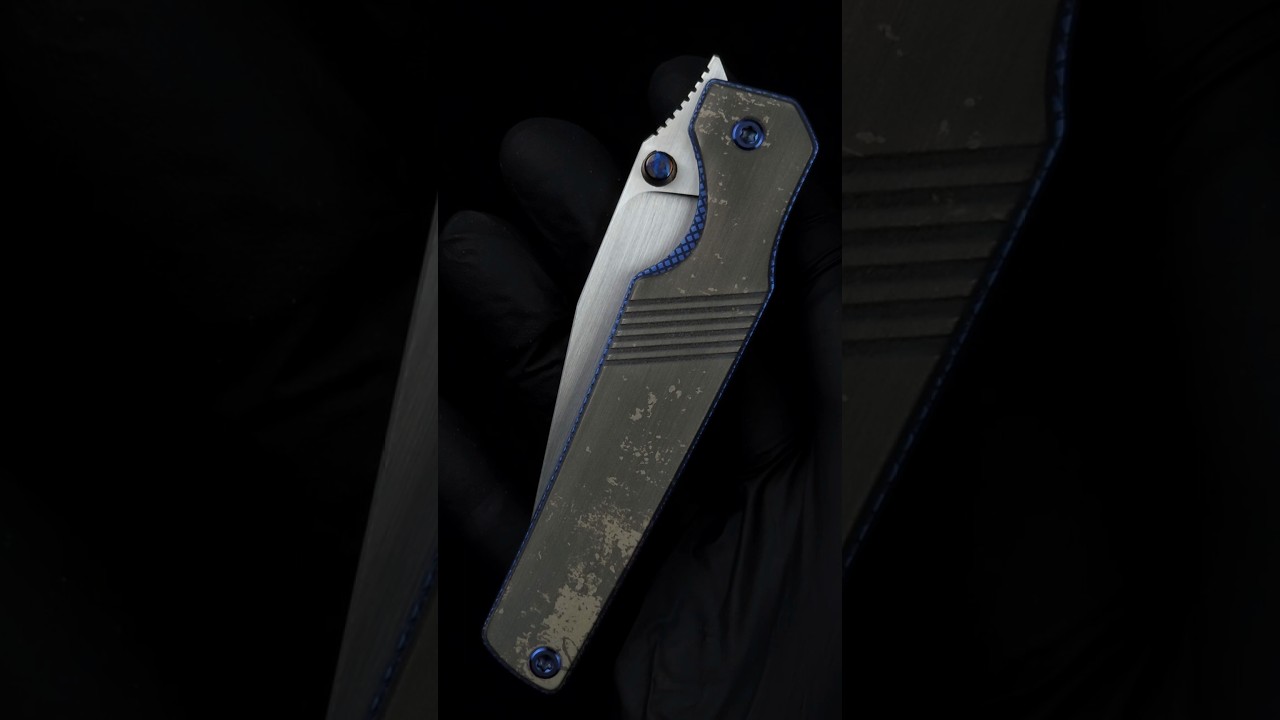 Dark thumbstud bowie — UNCOVSKY handcrafted Damascus folding knife