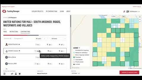 OSM TM selecting the tasks mapped by a user for validation