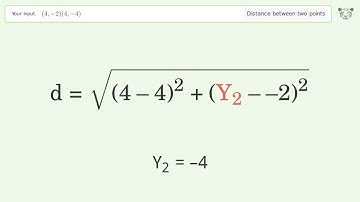 Find the distance between two points p1 (4,-2) and p2 (4,-4): Step-by-Step Video Solution