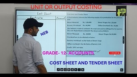 Unit or output Costing || Cost Sheet and Tender Sheet || NEB Class 12 Account || 8 Marks
