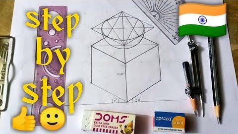 Isometric projections and views (hemisphere placed on the cuboid)