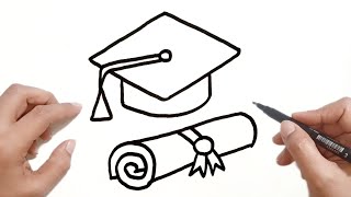 كيف ترسم قبعة التخرج سهلة/رسم شهادة التخرج وقبعة التخرج خطوه بخطوه/رسم سهل/تعليم الرسم خطوه بخطوه