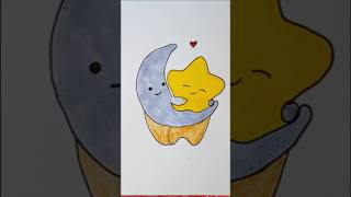 Cute Moon Hugging Star 🌙⭐ Easy Drawing Anyone Can Do #shorts