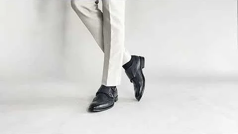 Double Monk Strap Brogue Wingtip - Black Grey (Hand Painted Patina)