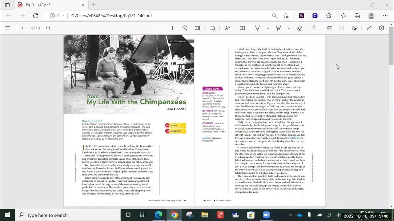 Excerpt from My Life with the Chimpanzees by Jane Goodall - YouTube