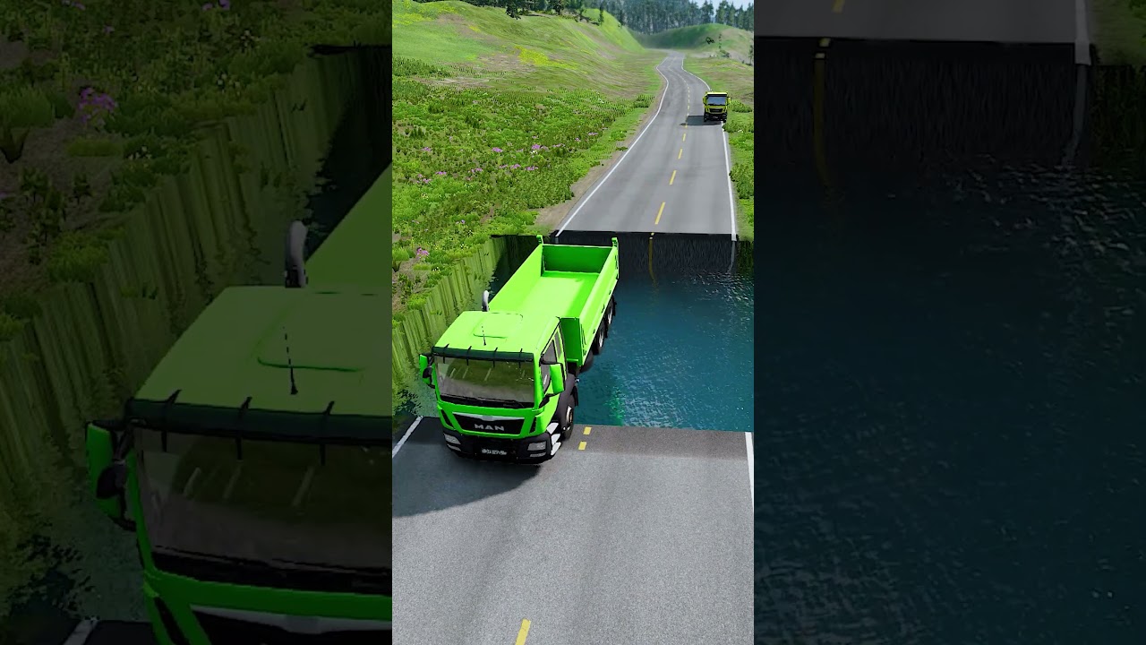 Dump truck vs huge water pit #30 | 