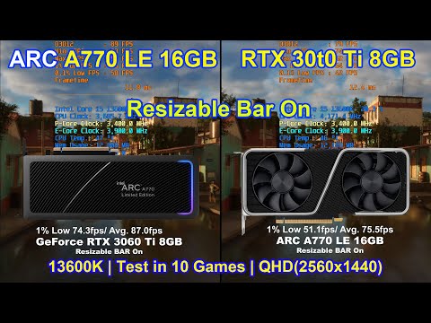 ARC A770 LE 16GB vs GeForce RTX 3060 Ti 8GB | Resizable BAR On | QHD(2560x1440)