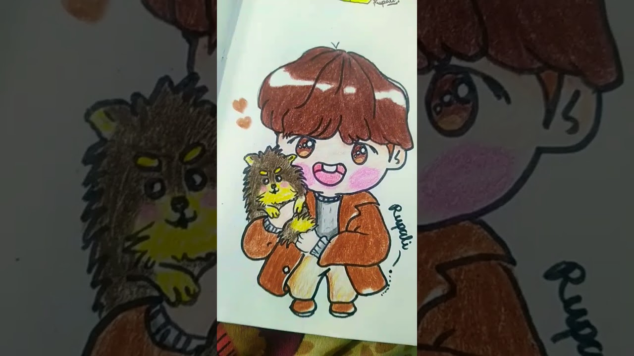BTS V with yeontan drawing 💜😚