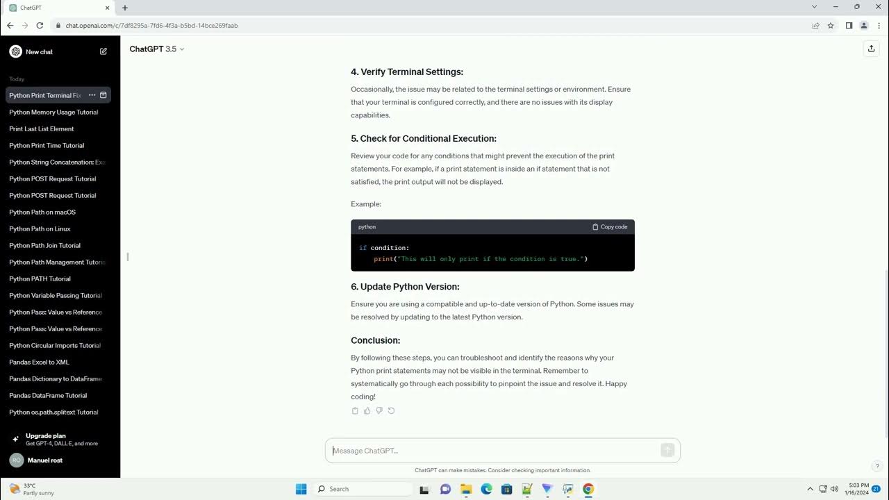 Python print not showing in terminal youtube