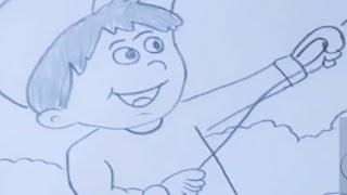 رسم ولد يحلڨ طائره ورقيه فى السماء