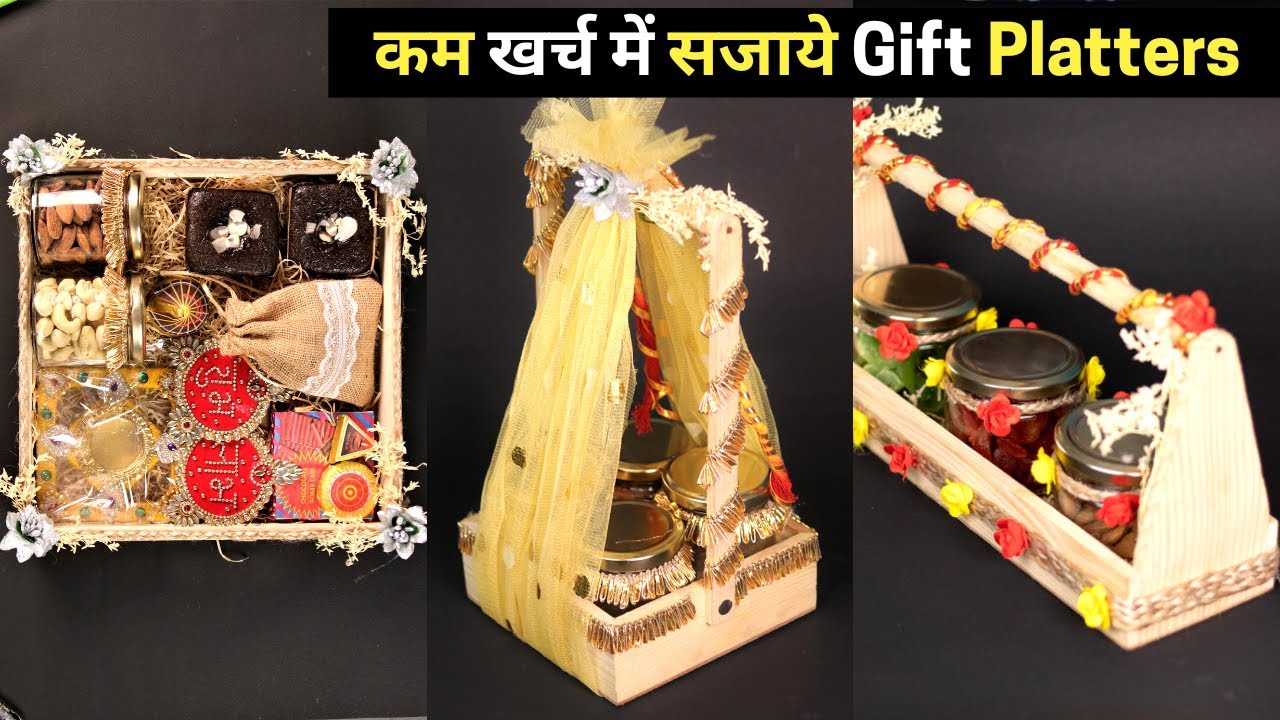     3 Diwali Platters   Diwali Platters Decoration   Gift Hampers Decoration