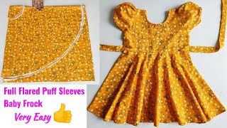 Flared Puff Sleeves Baby Frock Cutting and Stitching | Baby Frock Cutting and stitching