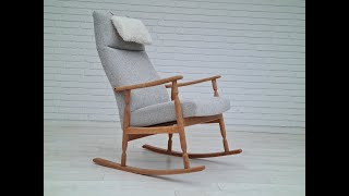 60s, Danish rocking chair, reupholstered, oak wood