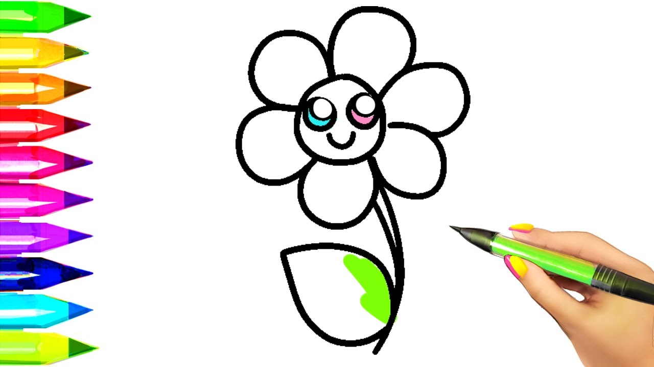 Simple Flower Coloring Pages for Kids | Easy example how ...