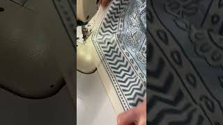 The process of sewing the edges of the blue printed silk scarf together💙📞WhatsApp:+8613819405285