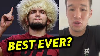 Where does Shavkat Rakhmonov rank Khabib on MMA G.O.A.T list?