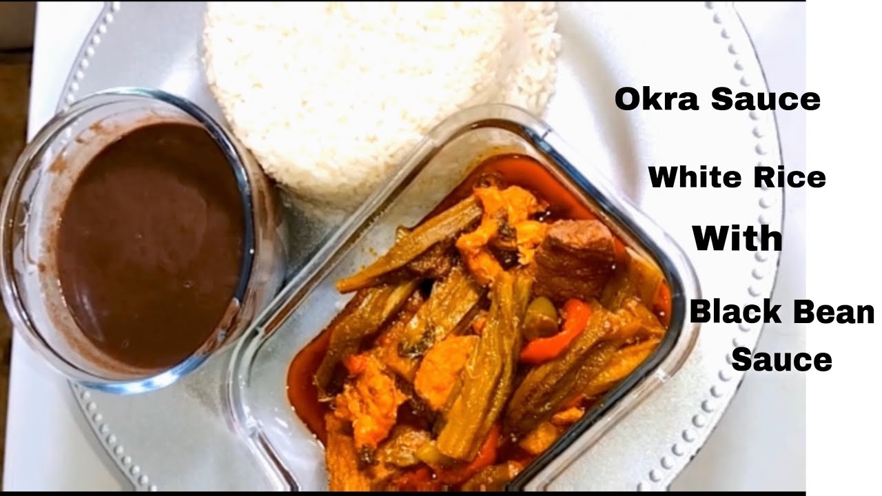 How to make Haitian Okra Sauce White Rice with Bean Sauce Diri blan
