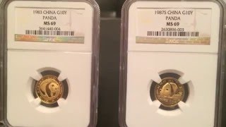 1983, 1987, 2012 Chinese Panda Gold 1/10 oz NGC MS69  Coin Collection!!