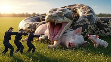 Heroic Rescue Team Saves Mother Pig From Giant Python in Grassy Land Farm
