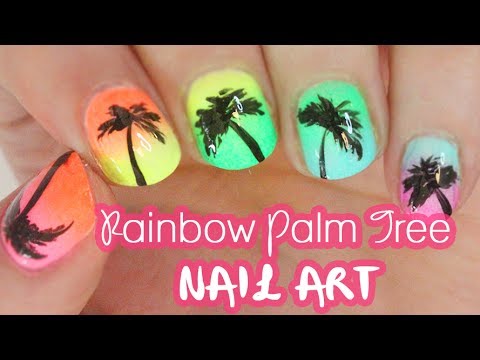 RAINBOW Palm Tree Nails for SUMMER!!!