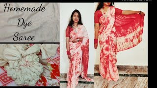 Make Tie & Dye saree at home / Hot dye method/ Tie effect saree at home / dye in easy method