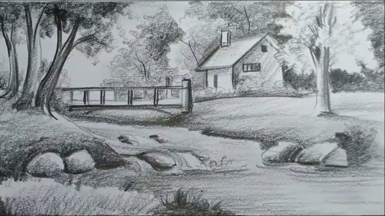 How to Draw Landscape Scenery Easy Sketching with Pencil YouTube