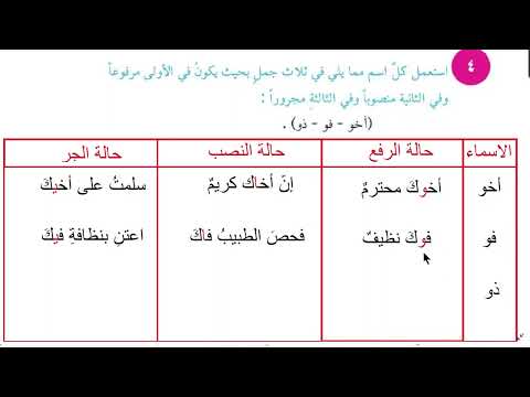 حل تمارين الأسماء الخمسة صفحة  قواعد الصف السادس الابتدائي