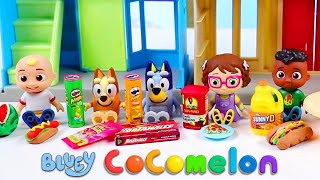 Bluey, Cocomelon JJ, & Friends Bring Miniature Food School Lunch & Pretend Cooking Play Doh Meals!