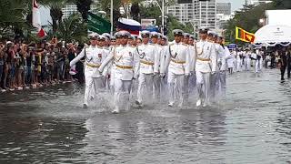 Russian Navies marching in flood waters at ASEAN Navy Parade, Pattaya, Thailand